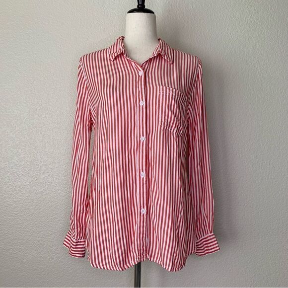 Beachlunchlounge Red White Stripe Front Button down Shirt - Picture 2 of 11